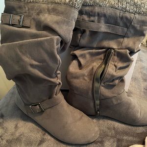 Grey suede sock cuff flat boots